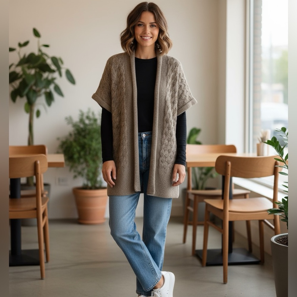 Mercer & Madison Half Sleeve Open Cardigan | Lambswool Angora | Mushroom | M 🕦